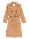 Ermanno Firenze Belted Double-breasted Coat In Brown