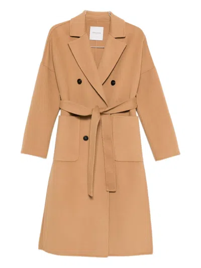 Ermanno Firenze Belted Double-breasted Coat In Brown