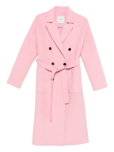 Ermanno Firenze Belted Double Breasted Coat In Pink