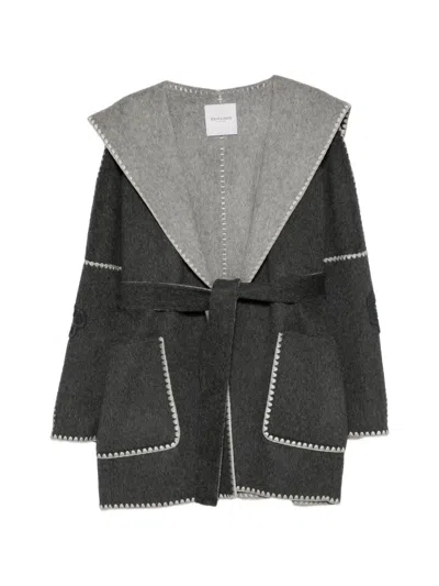 Ermanno Firenze Belted Hooded Coat In Gray