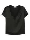 Ermanno Firenze Lace Trim V Neck Short Sleeves Top In Black