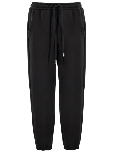 Ermanno Firenze Black High-waisted Jogger Trousers With Drawstring Detail