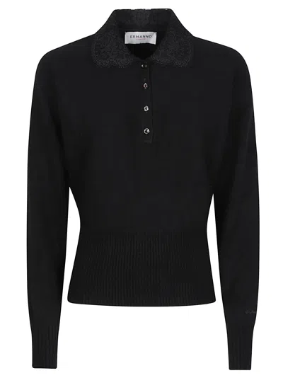 Ermanno Firenze Black Long Sleeve Polo Neck Viscose-blend Sweater