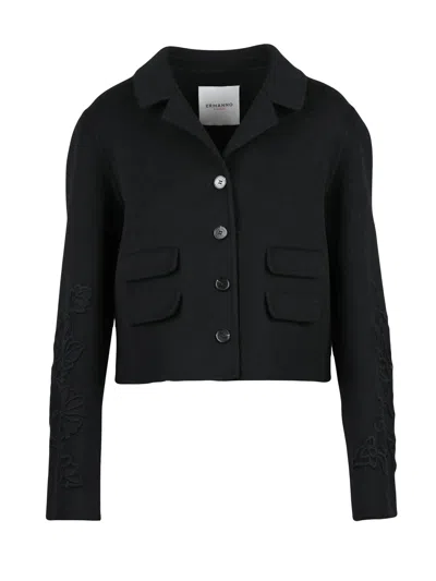 Ermanno Firenze Black Wool-blend Button Short Jacket