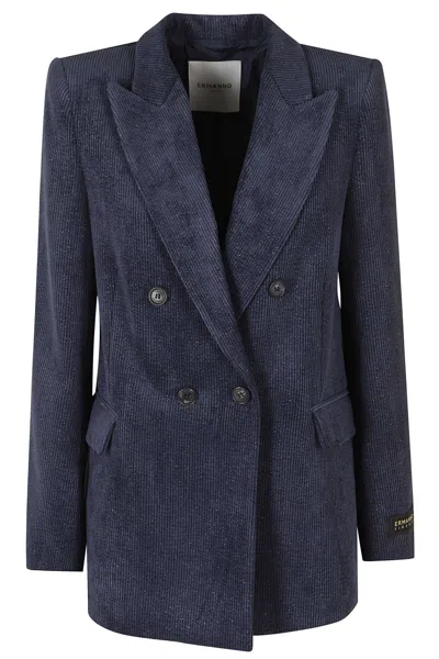 Ermanno Firenze Blue Polished Corduroy Double-breasted Polyester-blend Blazer In Transparent