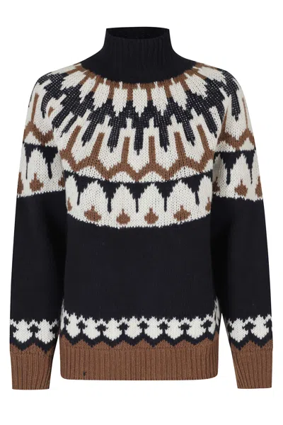 Ermanno Firenze Blue Rhinestone Embellished High Neck Wool Sweater In Beige