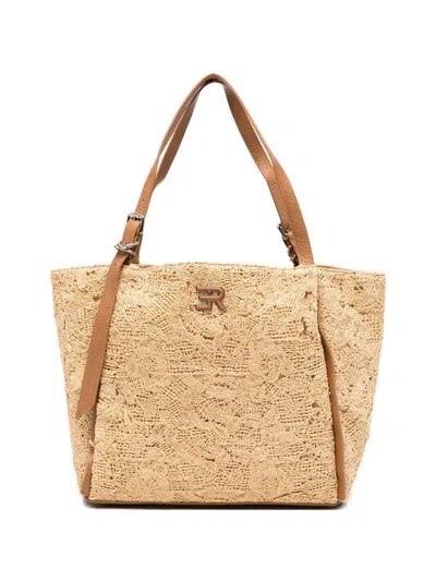 Ermanno Firenze Borsa Shopping In Rafia Con Logo