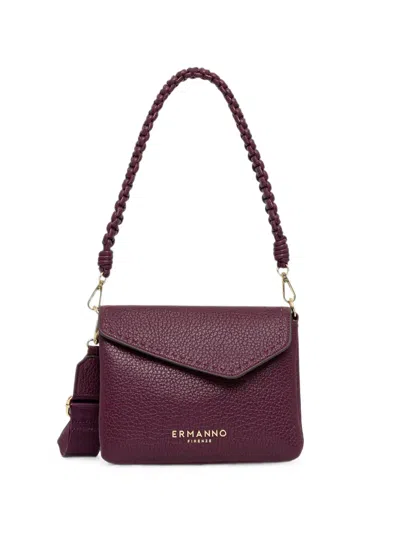 Ermanno Firenze Braided-handle Pebbled Shoulder Bag In Purple