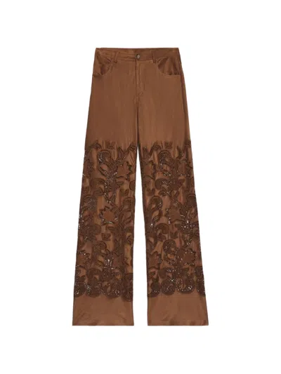 Ermanno Firenze Broderie Anglaise Trousers In Brown