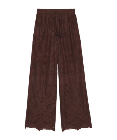 Ermanno Firenze Broderie Wide-leg Pants In Brown