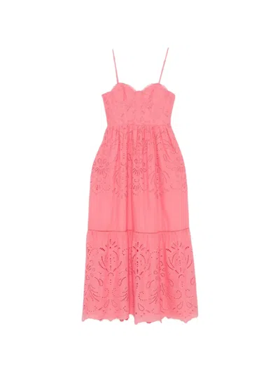 Ermanno Firenze Broderie-anglaise Tiered Maxi Dress In Pink