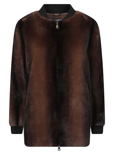 Ermanno Firenze Brown Plush Ribbed Faux-fur Jacket