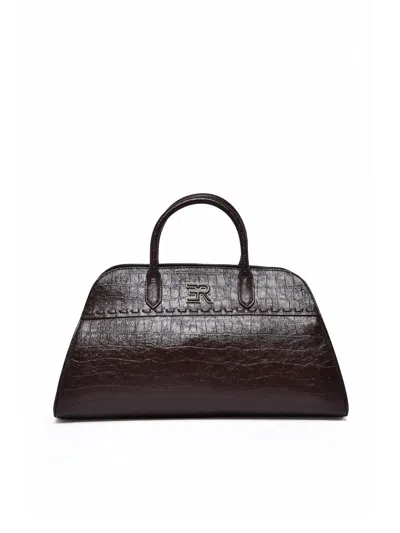 Ermanno Firenze Brown Polyurethane Crocodile Handbag In Black
