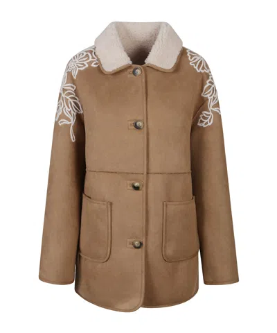 ERMANNO FIRENZE FLORAL-EMBROIDERED SUEDE JACKET