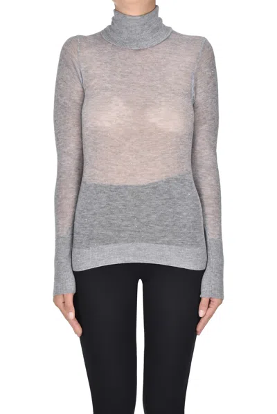 Ermanno Firenze By Ermanno Scer Turtleneck Pullover With Mini Sequins In Gray