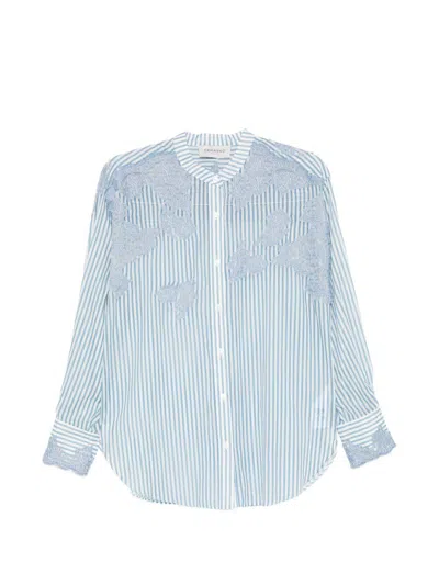 Ermanno Firenze Camicia A Maniche Lunghe A Righe In Cotone Con Inserti In Pizzo  In Blue