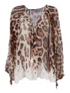 Ermanno Firenze Leopard-print Lace-trim Blouse In Brown