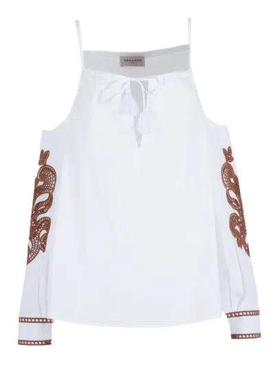 Ermanno Firenze Embroidery Cold-shoulder Blouse In White