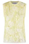 Ermanno Firenze Floral Embroidered Tulle Sleeveless Top In Giallino
