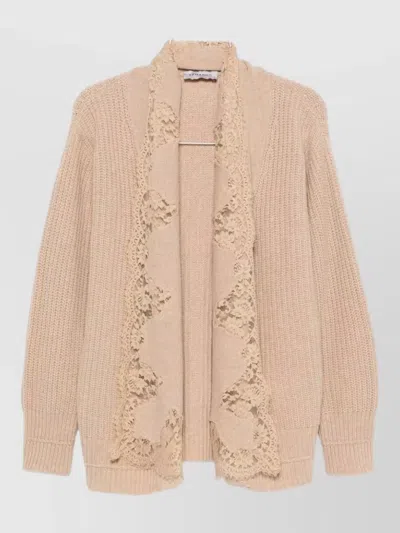 Ermanno Firenze Cardigan Long Sleeves Relaxed Fit Lace Detailing In Neutral
