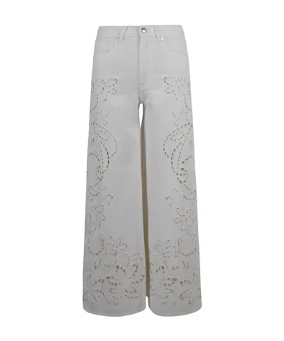 Ermanno Firenze Broderie Anglaise Cut-out Trousers In White