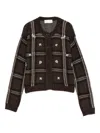 Ermanno Firenze Checked Crystal-embellished Cardigan In Brown