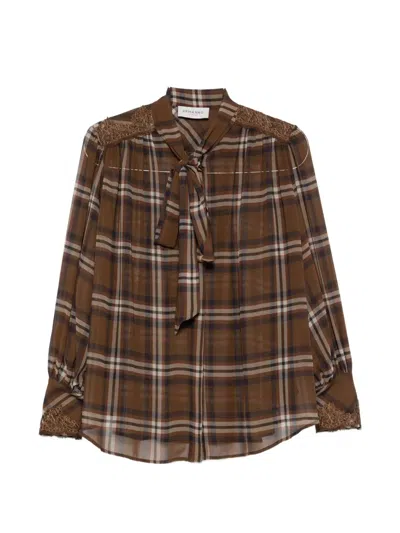 Ermanno Firenze Check-pattern Pussy-bow Shirt In Brown