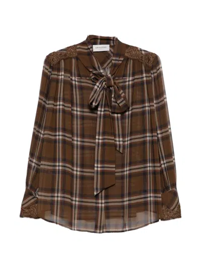 Ermanno Firenze Check-print Lace-trim Blouse In Brown