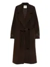 Ermanno Firenze Floral-embroidery Belted Coat In Brown