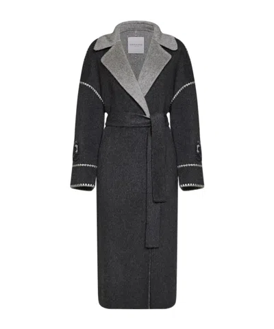 Ermanno Firenze Contrast Trim Belted Coat In Gray