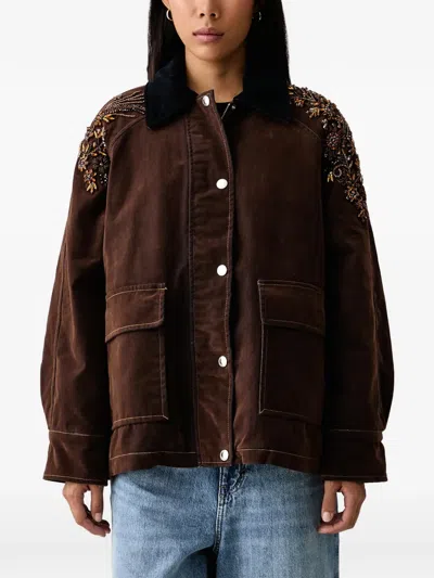 Ermanno Firenze Corduroy-collar Embellished Jacket In Brown