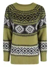 Ermanno Firenze Crew-neck Fair-isle Sweater In Green