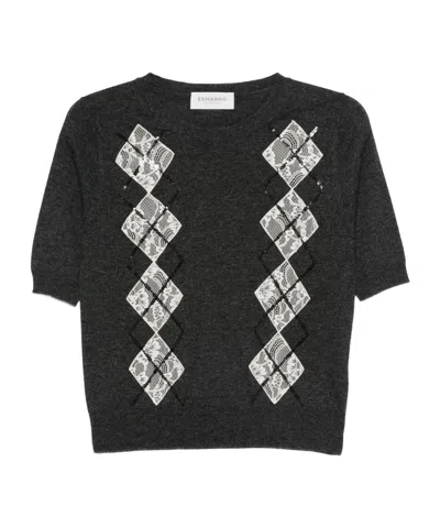 Ermanno Firenze Crew Neck Short-sleeved Sweater In Black