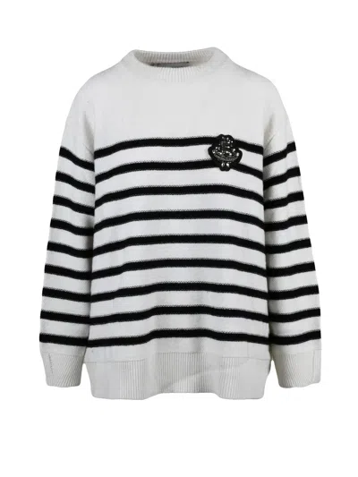 Ermanno Firenze Crew Neck Sweater With Rhinestone Detail And Striped Design In Multi