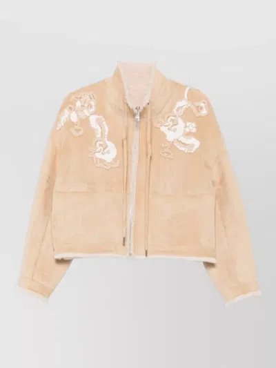 Ermanno Firenze Cropped Blazer High Collar Side Pockets In Neutral