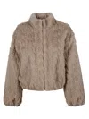 Ermanno Firenze Cropped Ecofur Bomber Jacket With Raised Collar In Brown