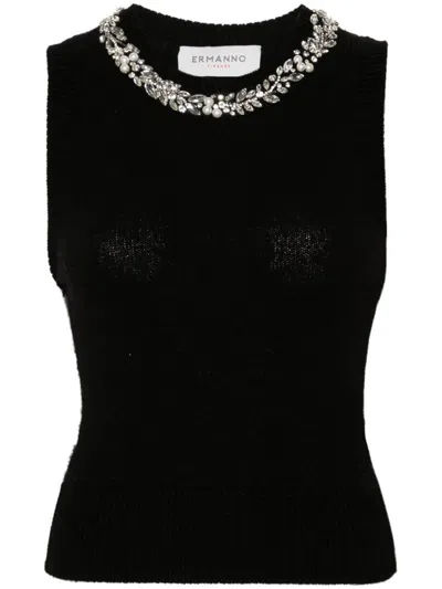 Ermanno Firenze Crystal-embellished Top In Black