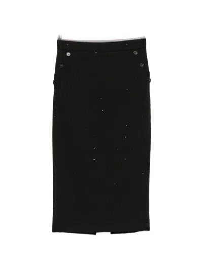 Ermanno Firenze Crystal-embellished Pinstriped Skirt In Black