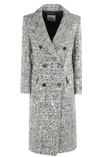 Ermanno Firenze Sequin-embellished Double-breasted Coat In Gray