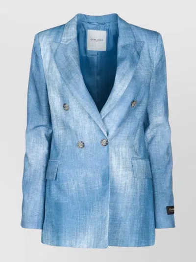 Ermanno Firenze Double Breasted Blazer Button Detail Pockets In Blue