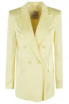 Ermanno Firenze Double-breasted Blazer With Notched Lapel And Padded Shoulders In Yellow