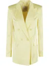 Ermanno Firenze Double-breasted Blazer With Notched Lapel And Padded Shoulders In Yellow