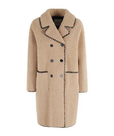 Ermanno Firenze Double-breasted Coat In Brown