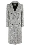 Ermanno Firenze Double-breasted Coat With All-over Sequin Inserts In Gray