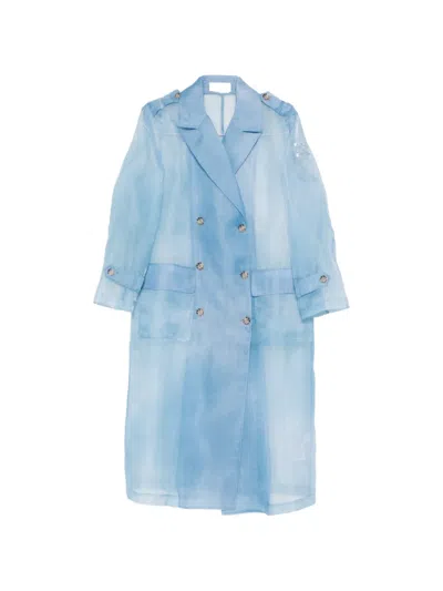 Ermanno Firenze Double-breasted Trench Coat In Blue