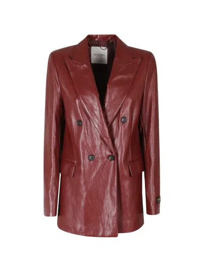 Ermanno Firenze Double-breasted Peaked-lapel Leather Jacket In Red