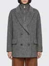 Ermanno Firenze Double-breasted Wool Blend Short Coat With Peak Lapels In Gray