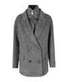 Ermanno Firenze Double-breasted Wool Blend Short Coat With Peak Lapels In Multi