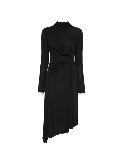 Ermanno Firenze Draped Asymmetric Midi Dress In Black