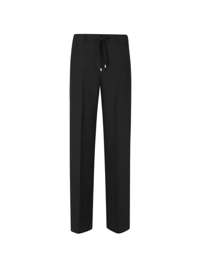 Ermanno Firenze Black Waist Ties Belt Loops Straight-leg Pants
